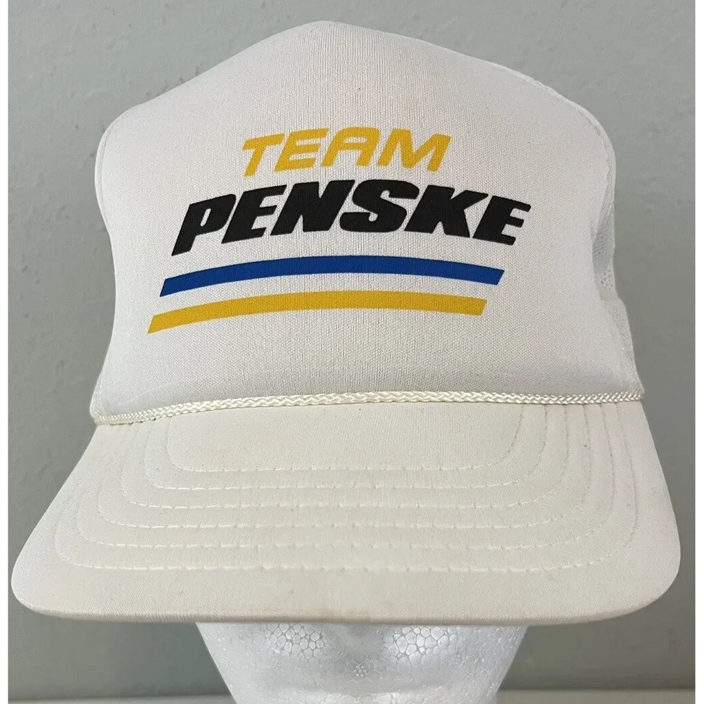 Team Penske Racing Mesh Trucker Snapback Hat White Vintage Adjustable Cap